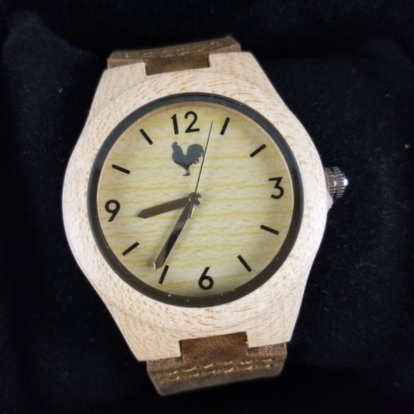 Buff Catalana Blonde Wood Watch Leather White Rooster Unisex Neutral Gift NEW - Picture 5 of 8